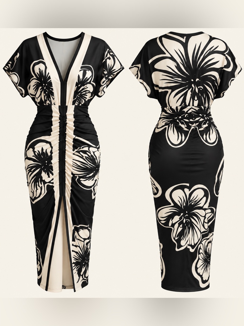 CHICME Floral Ruched Midi Maxi Dress